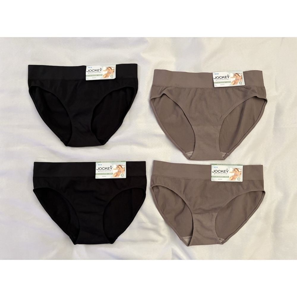 NEW Jockey Black Generation Seamfree Ribbed Bikini Panty Women's  XLarge 4 Pair